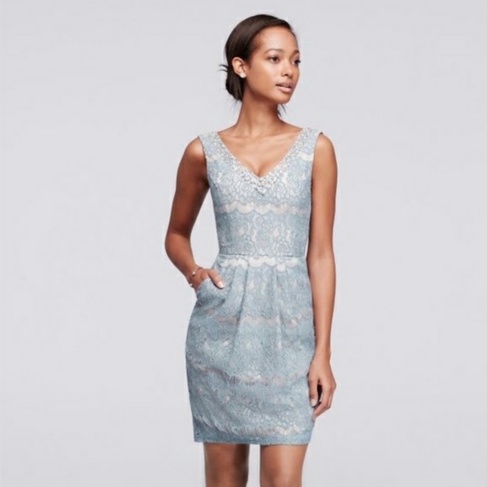 City Triangles nude blue lace semi formal dress 4 weddings bridesmaid mo…